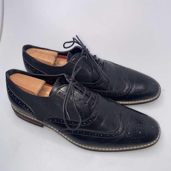 Parrazo Men's Size 11 Dress Shoes Black Wing Tip Block Hill Lace Fashion Oxford - Picture 12 of 16